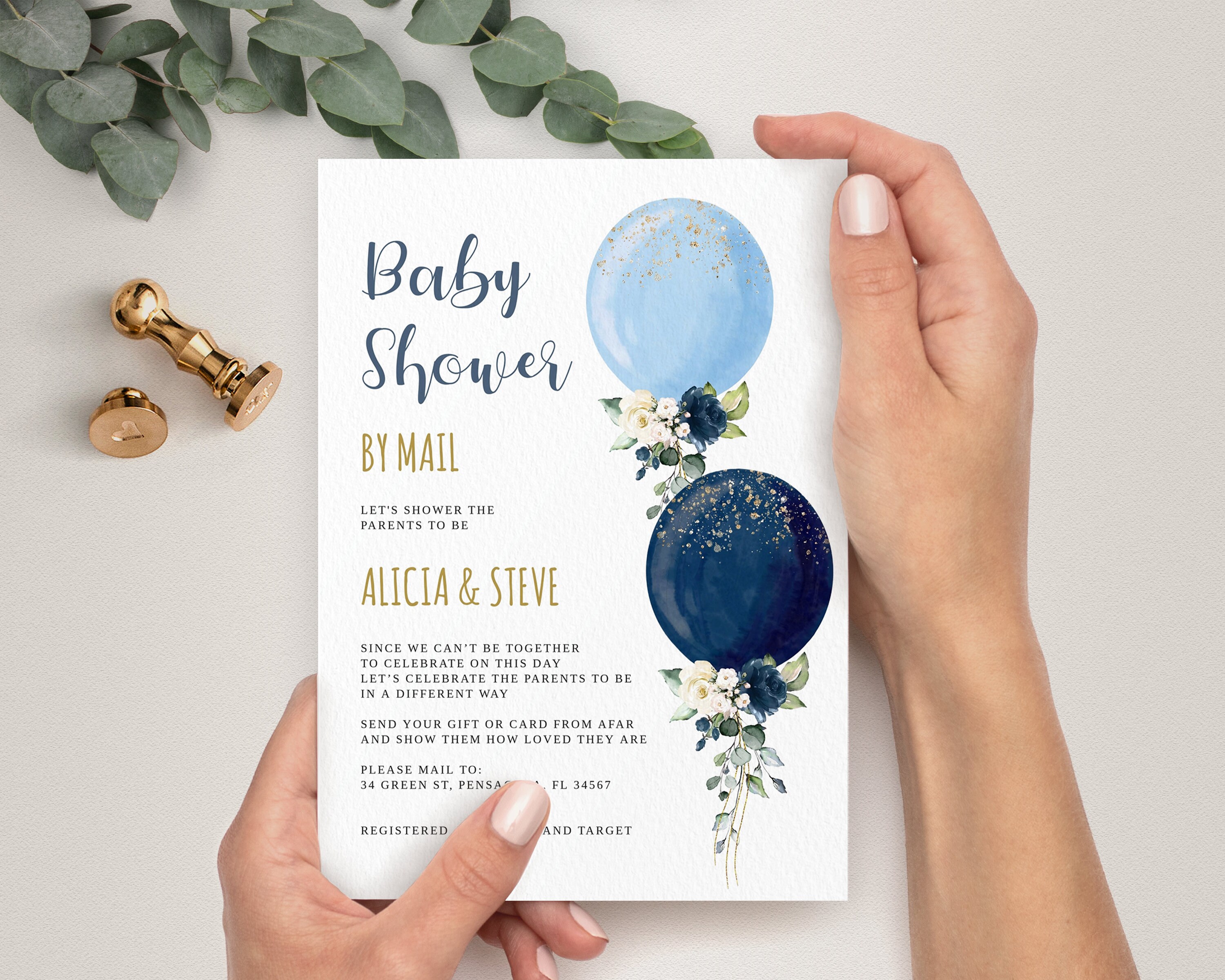 Boy Baby Shower by Mail Invitation Template Blue Balloon Etsy