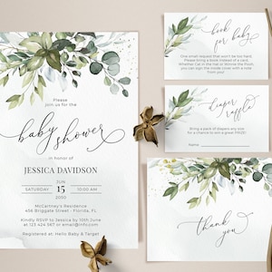 Greenery Baby Shower Invitation Templates Bundle, Printable Eucalyptus Greenery Baby Shower Invitation, Bundle Baby Shower Invite, A107