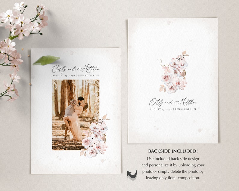 Boho Rustic Invitation Template Set, Rustic Wedding Invite with Light Pink Roses INSTANT DOWNLOAD Editable, Printable Template, A125 image 5