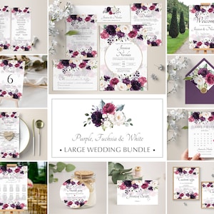 Purple, Fuchsia and White Invitation Template Bundle, Wedding Large Bundle • INSTANT DOWNLOAD • Editable, Printable Templates, A116