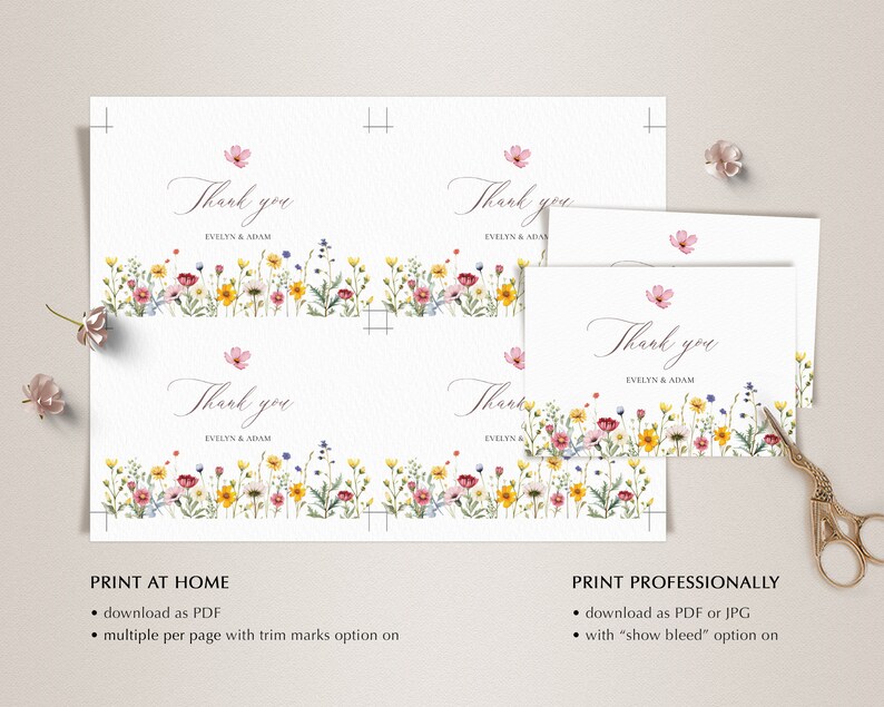 Wildflower Thank You Card Template, Printable Editable (instant ...