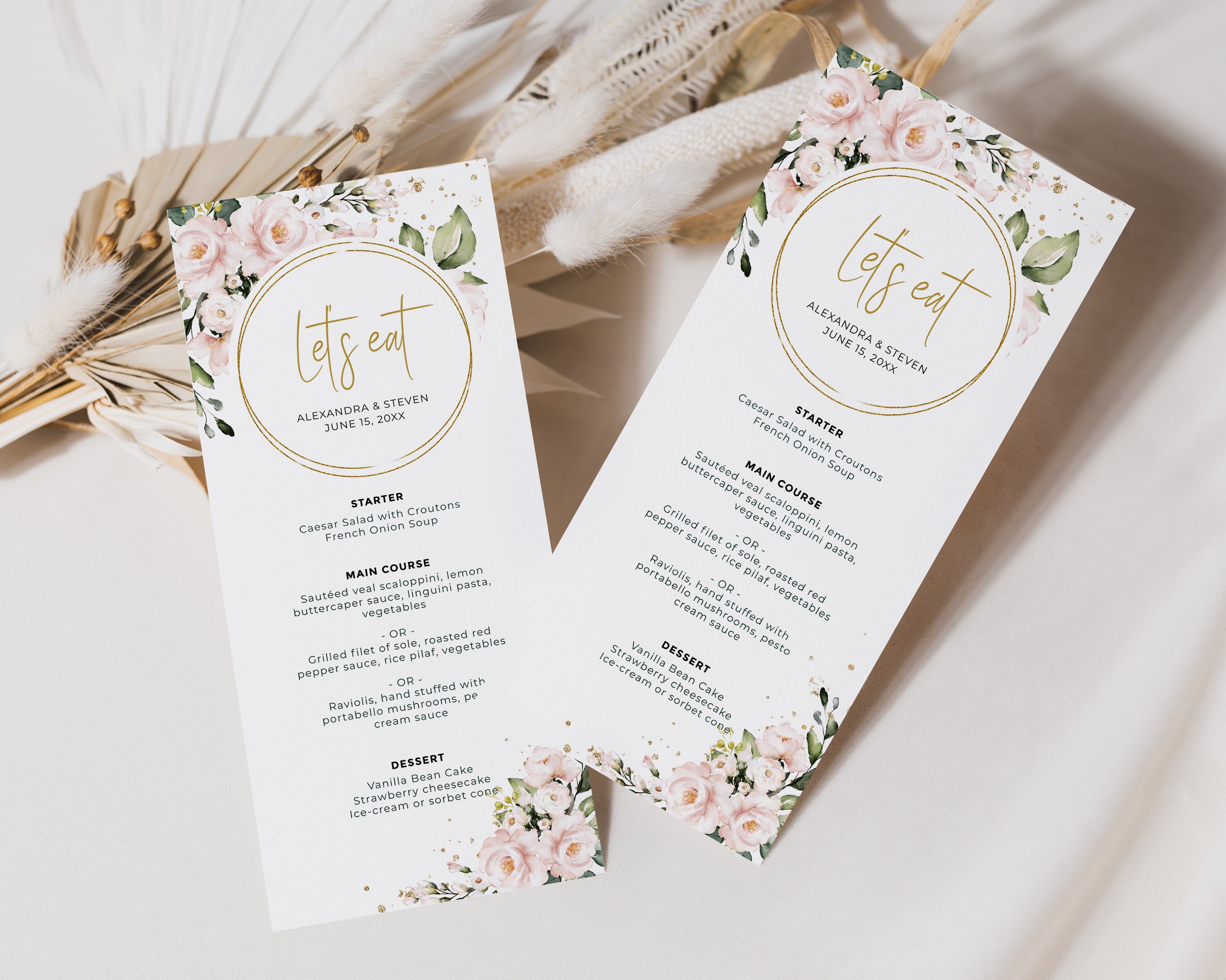 Blush Pink Roses Menu Template, Editable Printable (digital Download ...