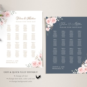 Wedding Seating Chart Template with Pale Pink Roses INSTANT DOWNLOAD Editable, Printable Template, 126 image 5