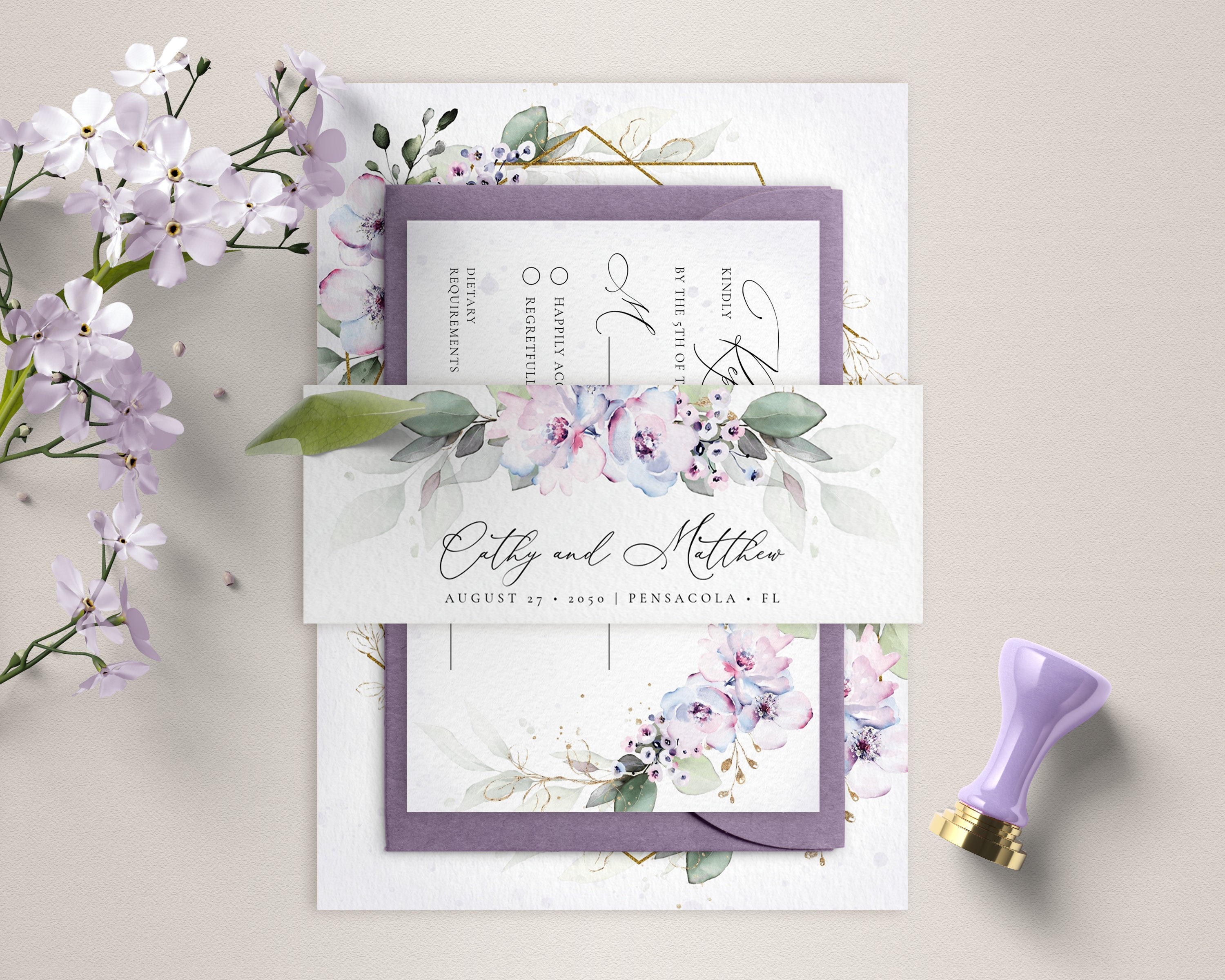 Lavender Wedding Invitation Template Set Wedding Invite Etsy
