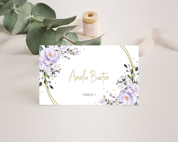 Lavender Place Cards Template, Printable Place Cards Flat and Tent Folded • INSTANT DOWNLOAD • Editable Template, A102