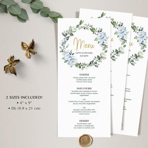 Greenery Wreath Menu Template • Wedding, Baptism, Shower, Brunch, Dinner • Editable Printable • Instant Download • A118 image 2