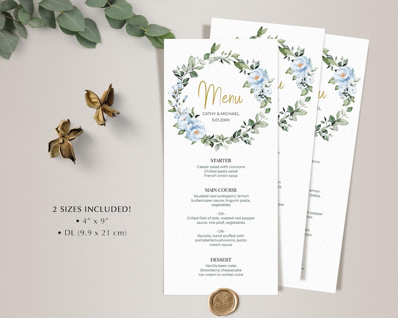 Greenery Wreath Menu Template • Wedding, Baptism, Shower, Brunch, Dinner • Editable Printable • Instant Download • A118 image 2