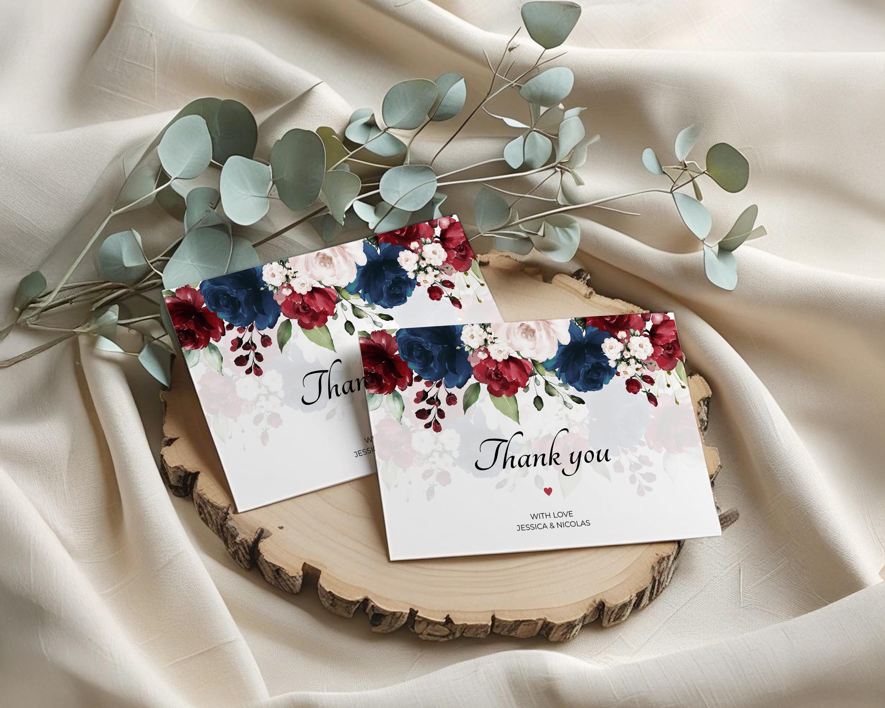 Navy Blue and Burgundy Wedding Thank You Card Template • INSTANT ...