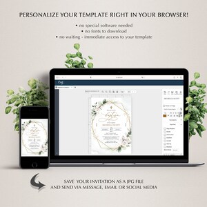 Greenery White Roses Baptism Invitation Template (Digital Download) immagine 9
