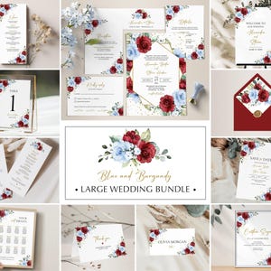 Blue and Burgundy Wedding Invitation Template Large Suite, Wedding Big Bundle • INSTANT DOWNLOAD • Editable, Printable Templates #139
