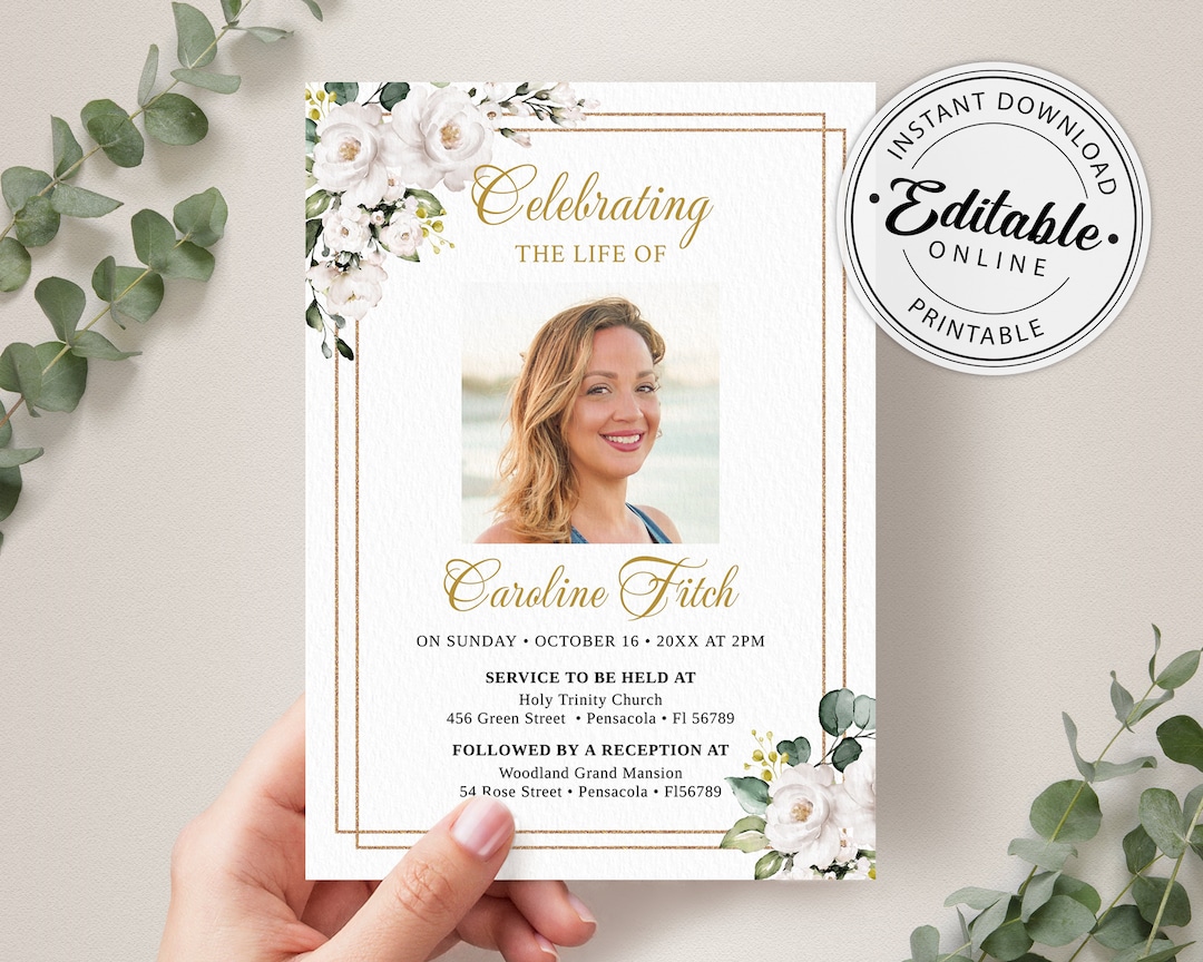 Funeral Announcement Card Template, Funeral Invitation Template