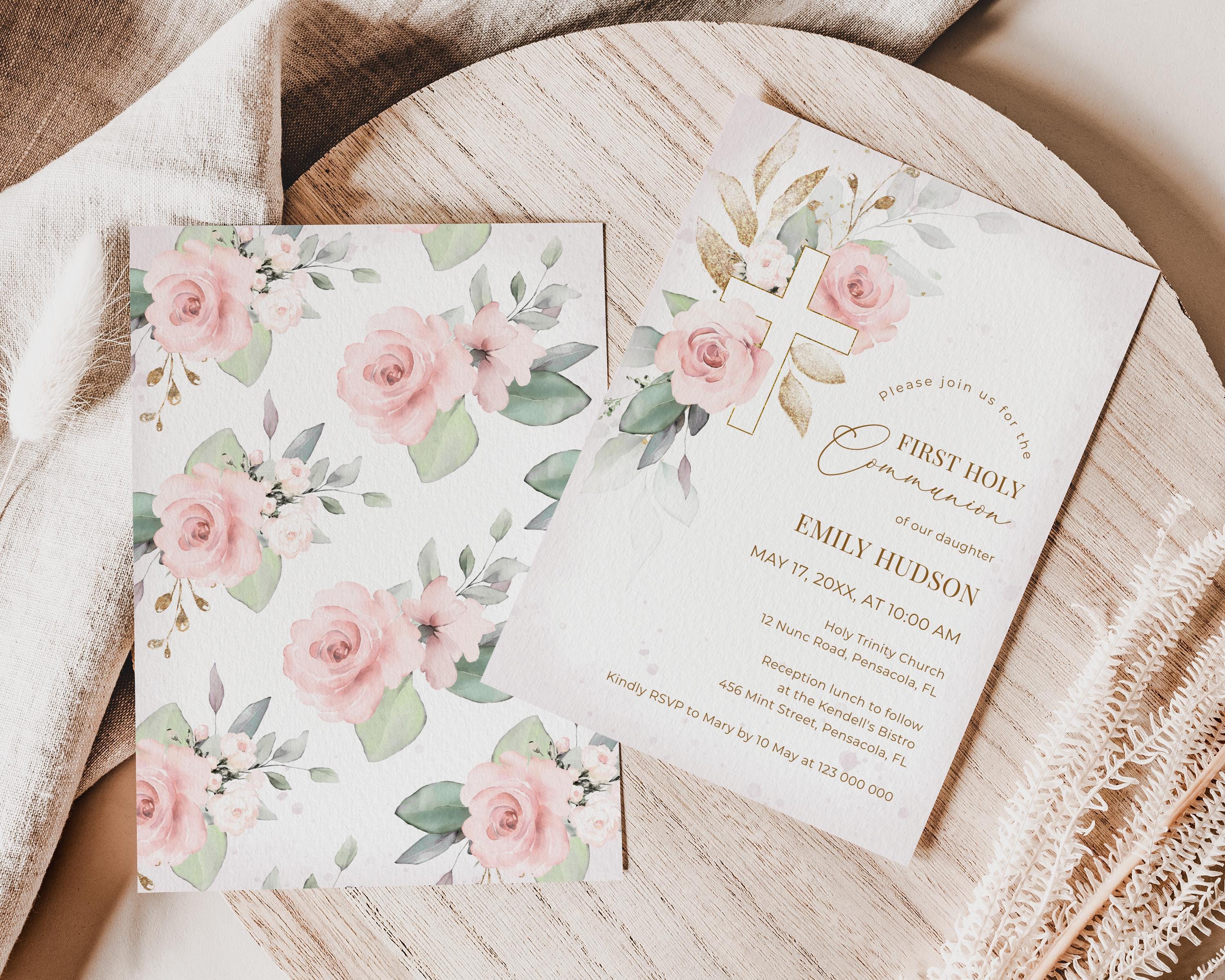Light Pink First Holy Communion Invitation Template • INSTANT DOWNLOAD ...