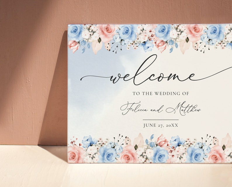 Dusty Blue and Blush Pink Wedding Welcome Sign Template INSTANT DOWNLOAD Editable, Printable Template, 122 image 4