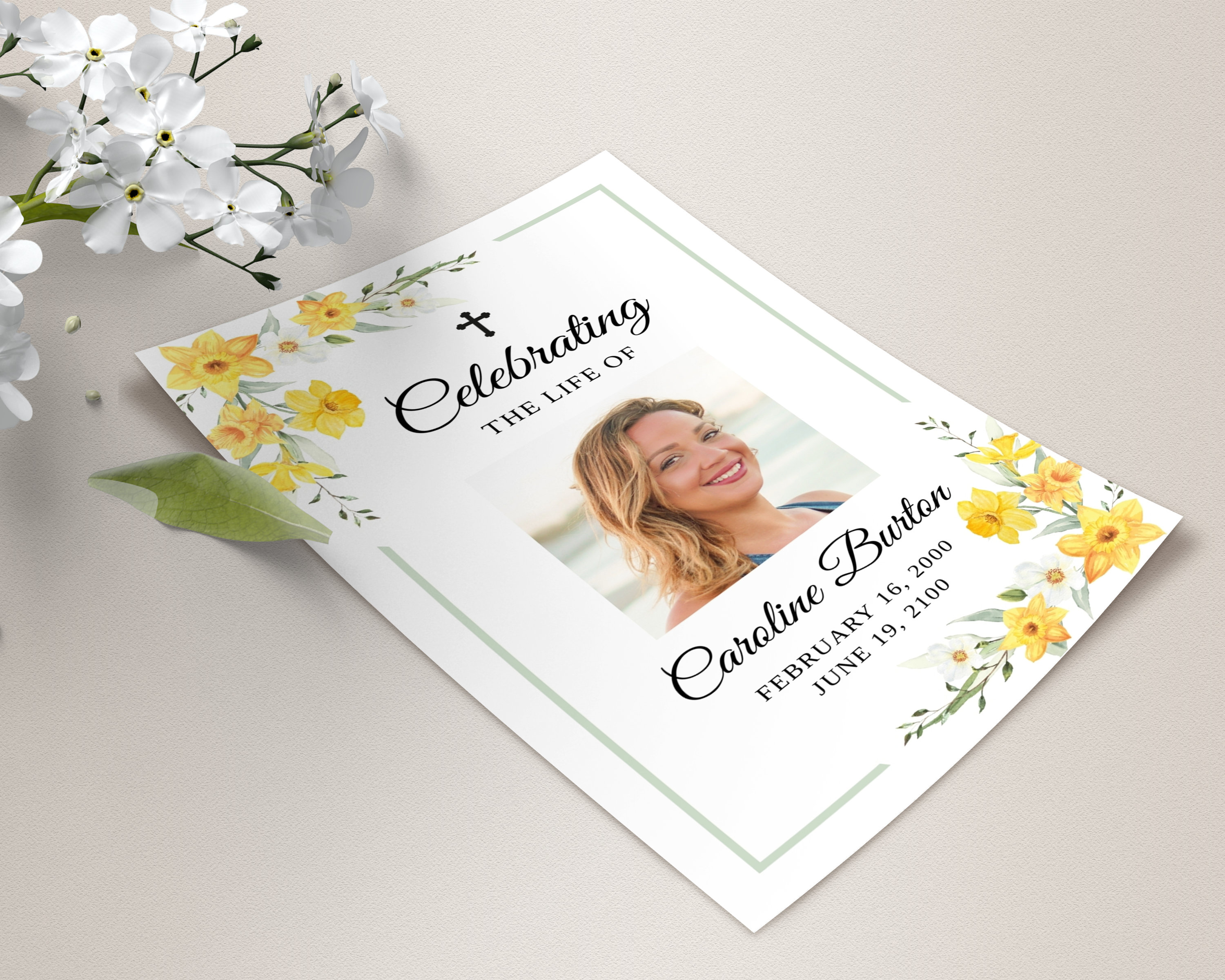 Funeral Prayer Card Template With Daffodils Printable | Etsy