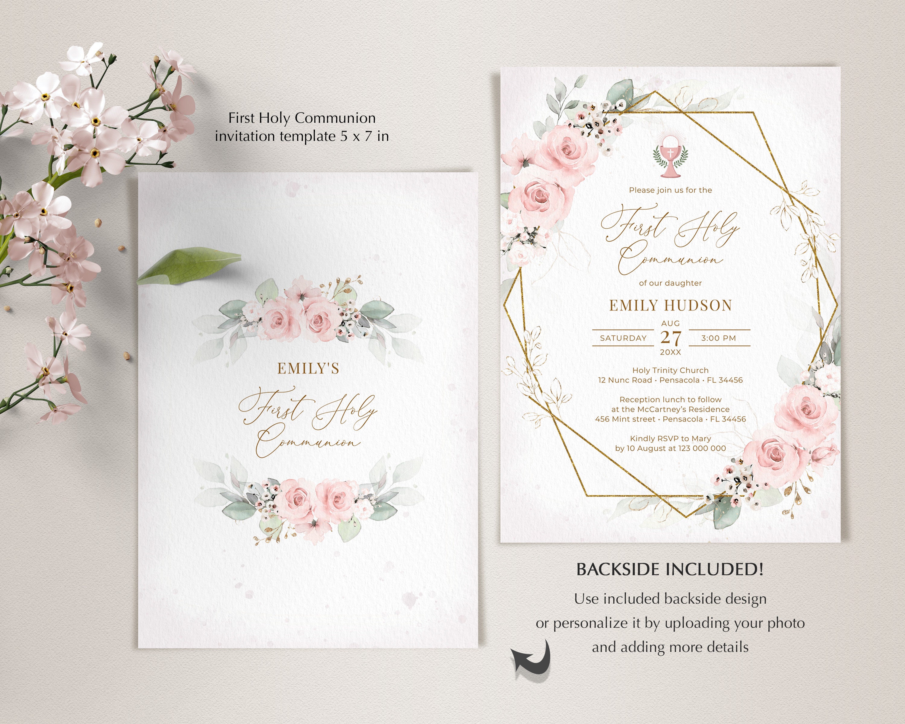 Light Pink First Holy Communion Invitation Template INSTANT - Etsy