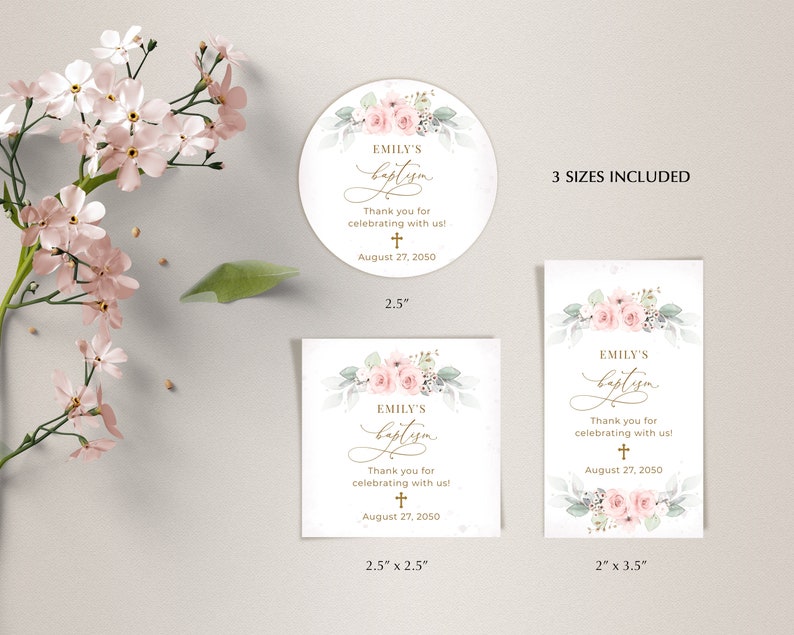 Gift Favor Tag Template With Light Pink Roses Thank You - Etsy