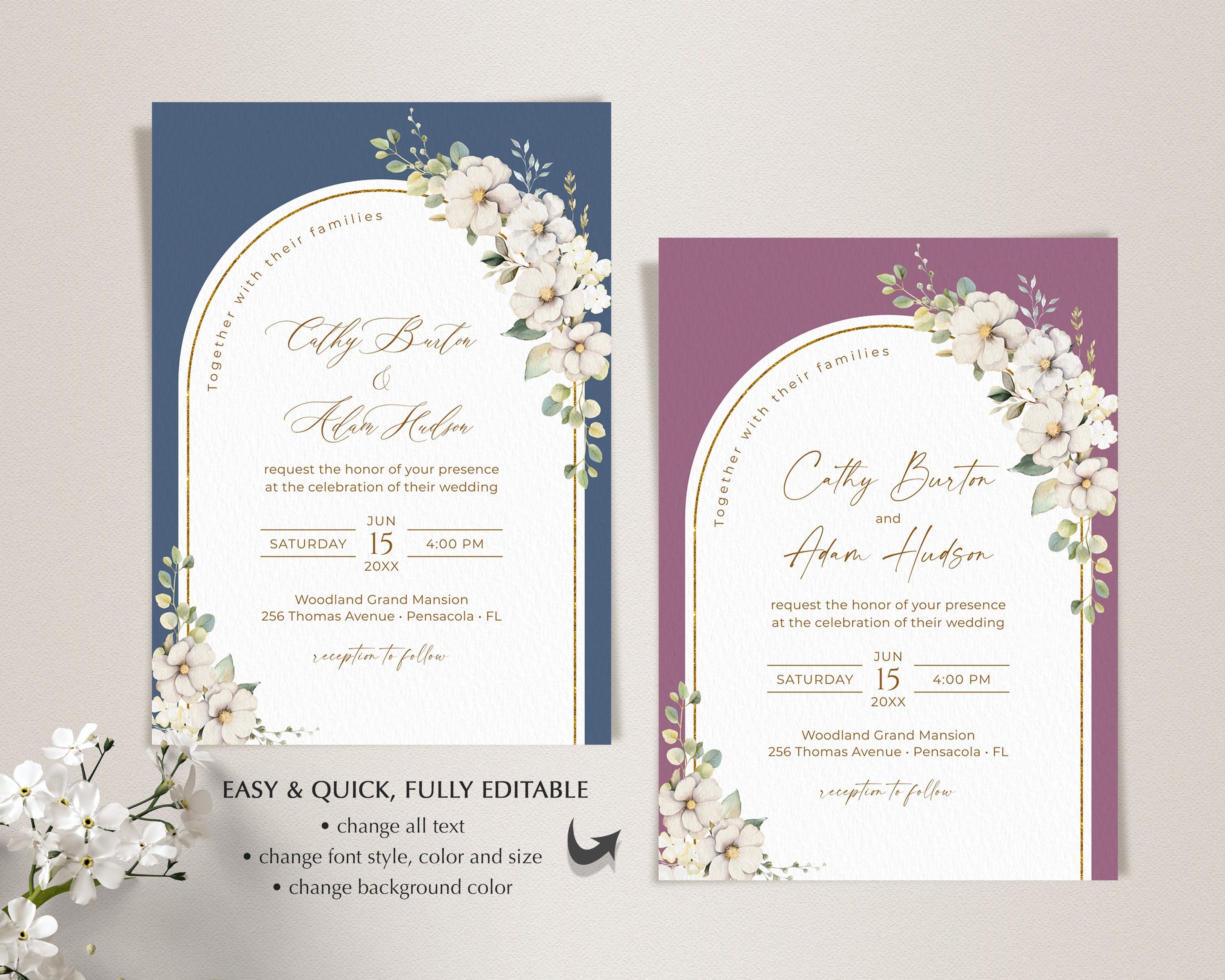 Emerald Green and Gold Wedding Invitation Template Set • INSTANT ...