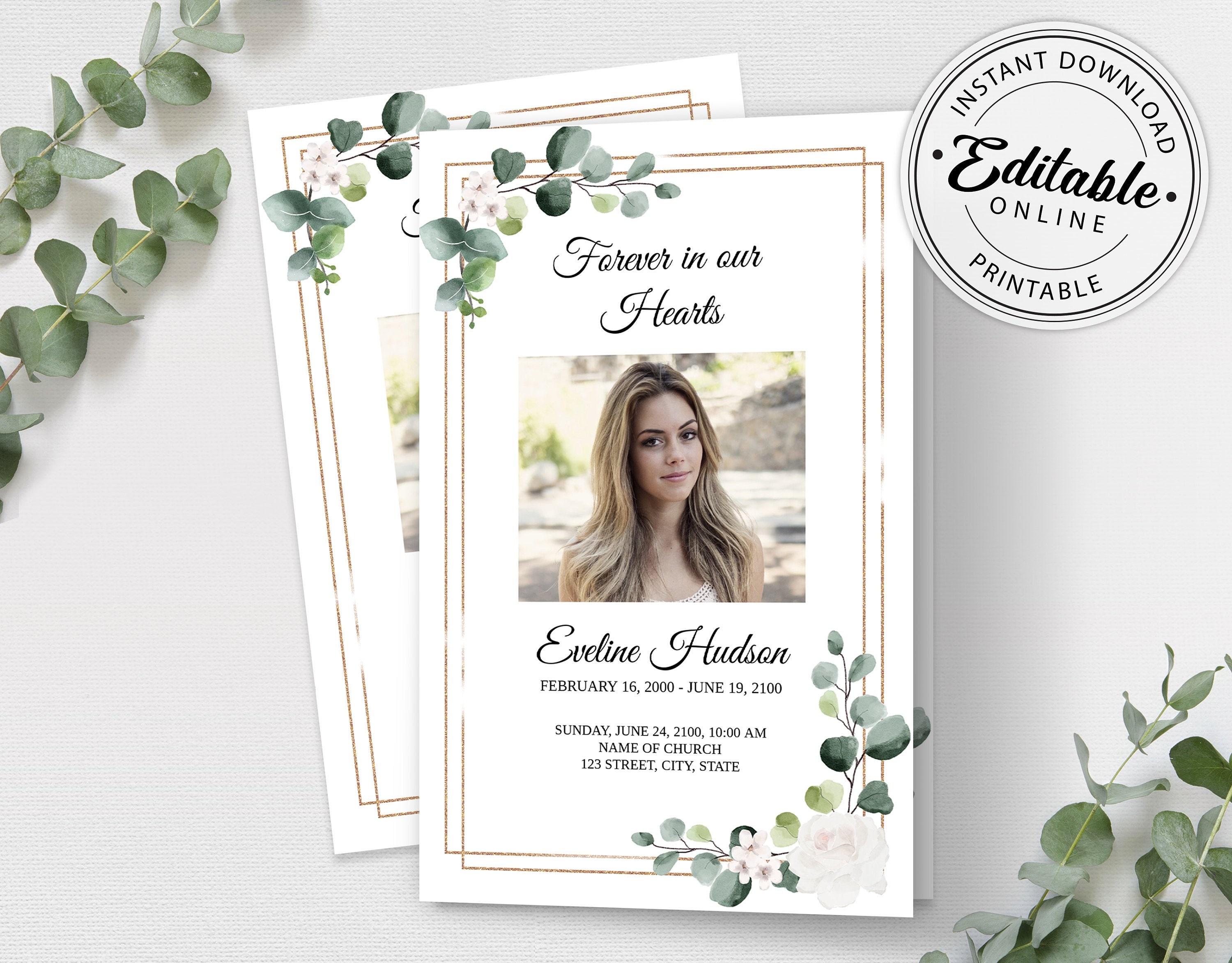Printable Funeral Program Template, Memorial Program Template, Order of  Service, Editable Floral Funeral Program Template, Obituary Program Within Memorial Brochure Template