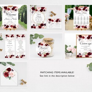 Printable Burgundy Wedding Place Cards Templates, Marsala Place Cards ...