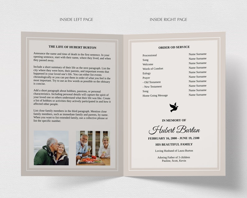 Funeral Program Template Memorial Program Template INSTANT Etsy