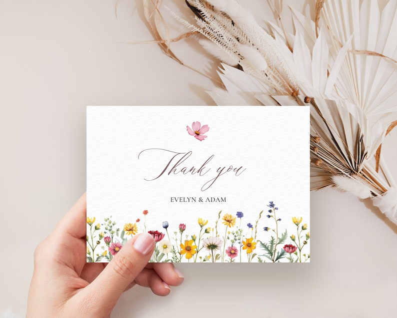 Wildflower Thank You Card Template, Printable Editable (instant ...