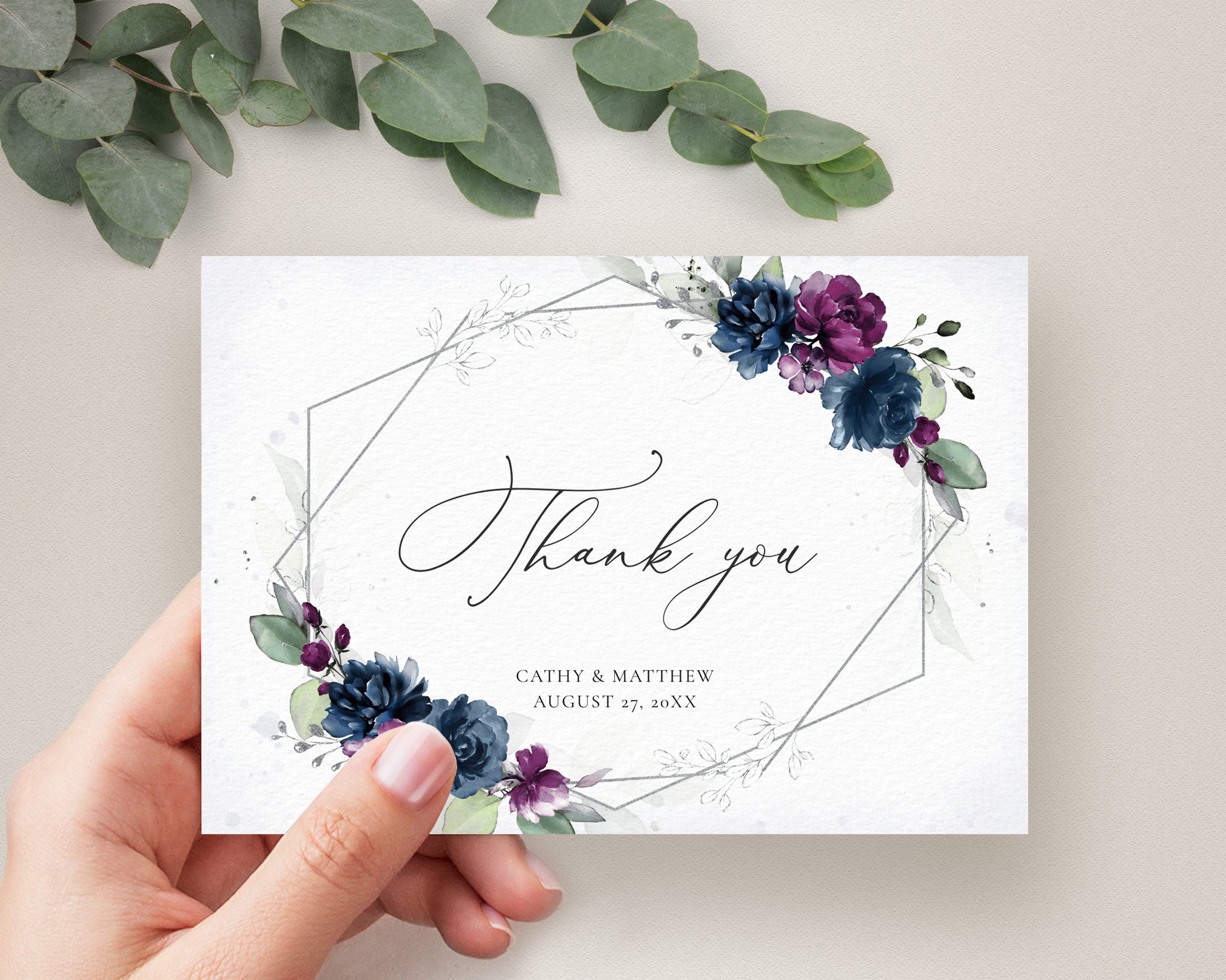 Purple and Navy Blue Thank You Card Template (instant Download) A131 - Etsy