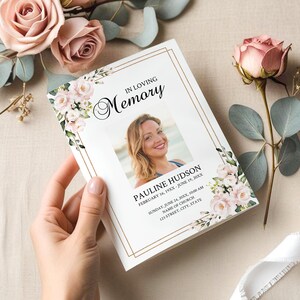 Editable Funeral Program Template Bundle, Pink Rose Memorial Suite, Funeral Templates, Printable, Instant Download image 6