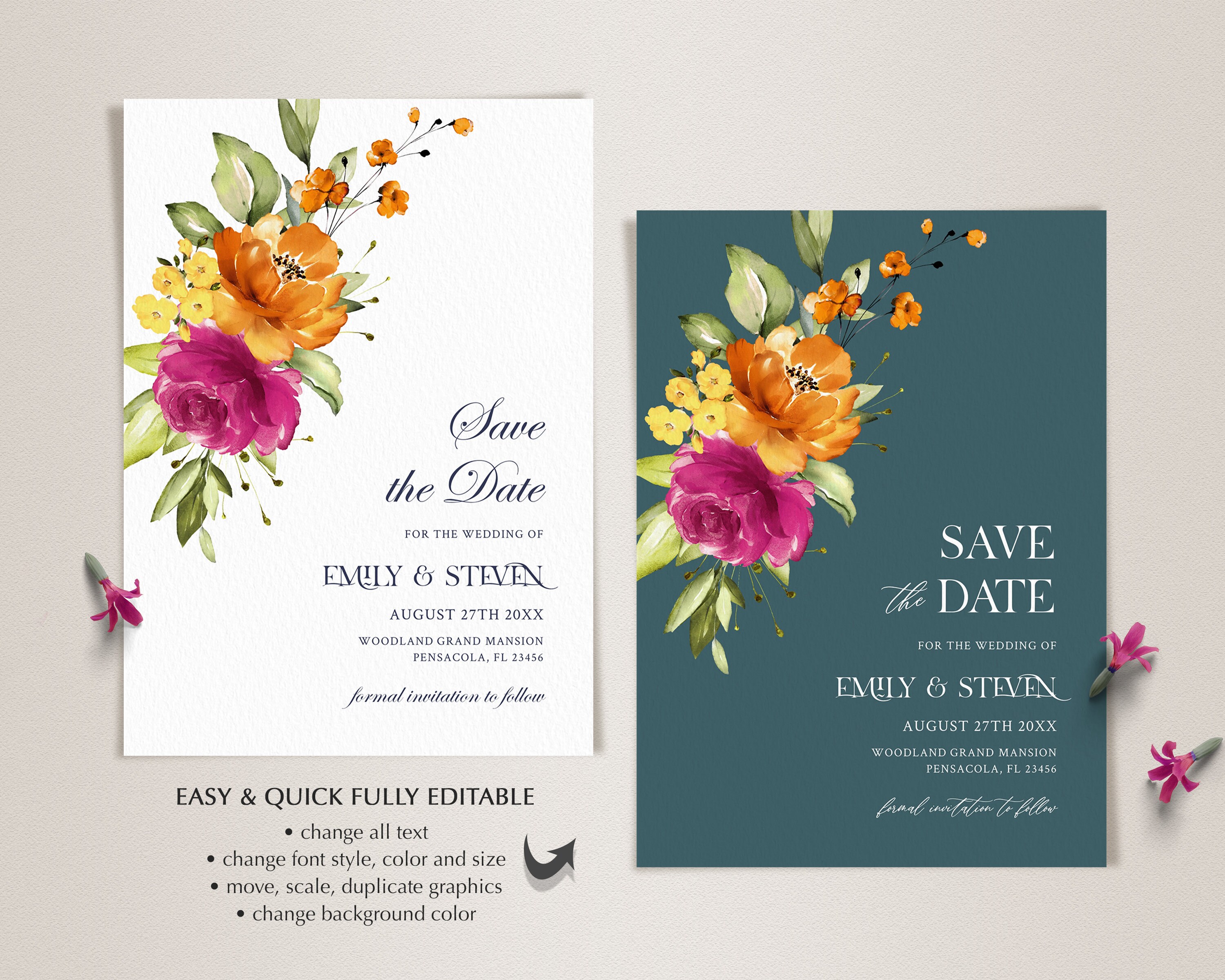 Hot Pink and Orange Save the Date Template, Wedding Date