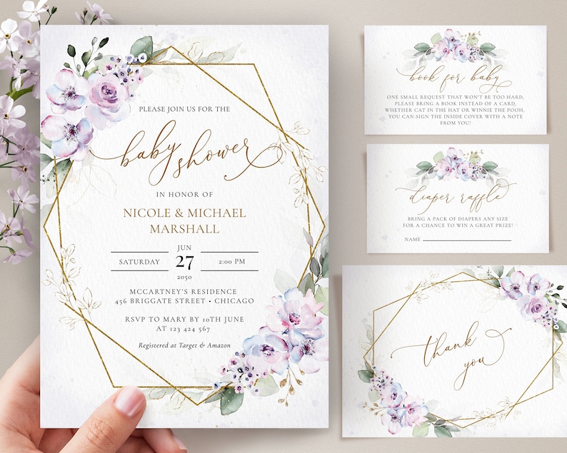 Lavender Baby Shower Invitation Bundle Templates Baby Shower Etsy