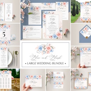 Blue and Blush Pink Invitation Template Bundle, Wedding Large Bundle • INSTANT DOWNLOAD • Editable, Printable Templates, #122
