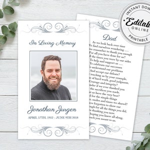 Editable Funeral Prayer Card Template, Printable Memorial Prayer Card Template, Funeral Prayer Card, Catholic Mass Card