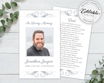 Editable Funeral Prayer Card Template, Printable Memorial Prayer Card Template, Funeral Prayer Card, Catholic Mass Card