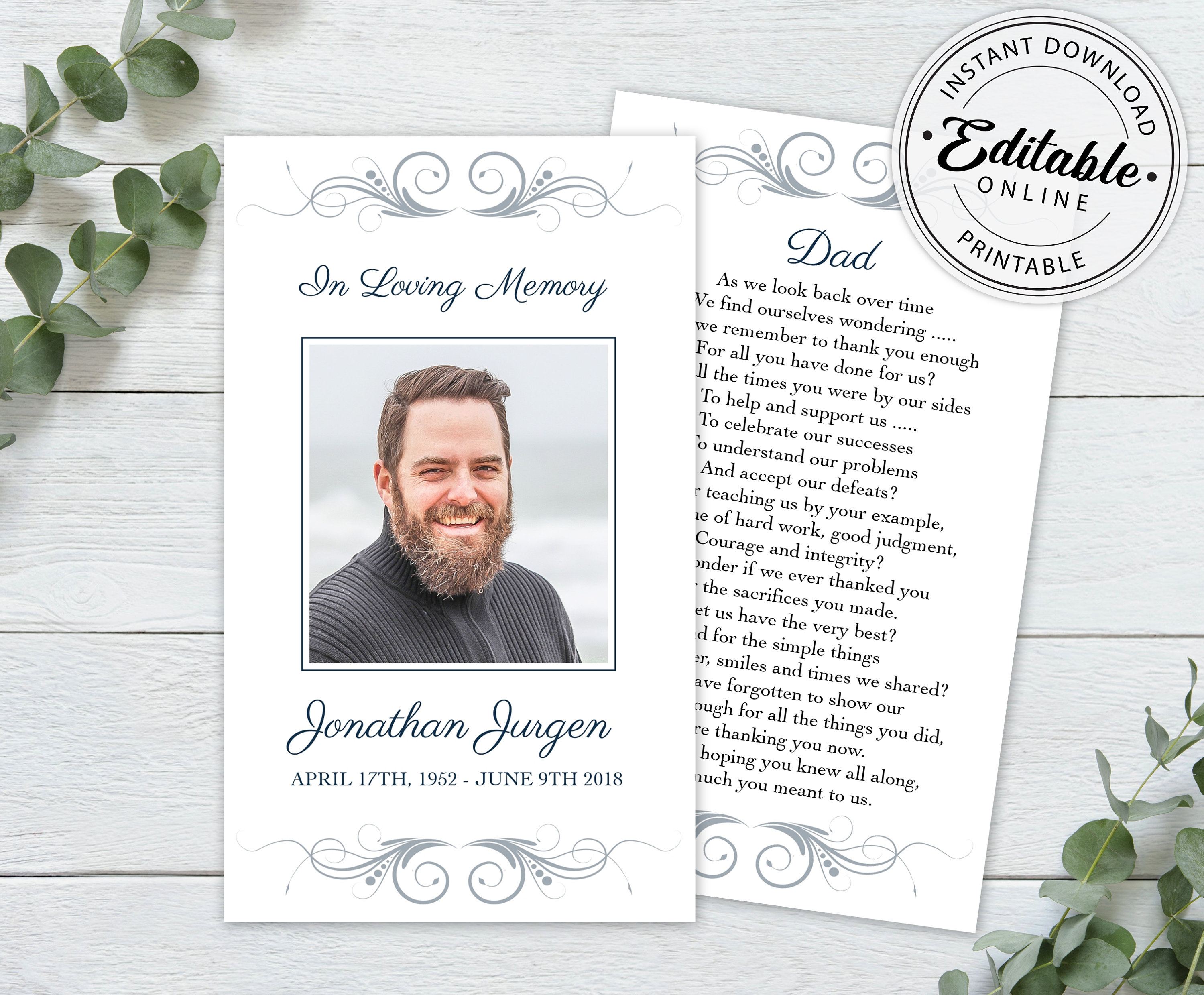 Editable Funeral Prayer Card Template, Printable Memorial Prayer Card  Template, Funeral Prayer Card, Catholic Mass Card Throughout Remembrance Cards Template Free