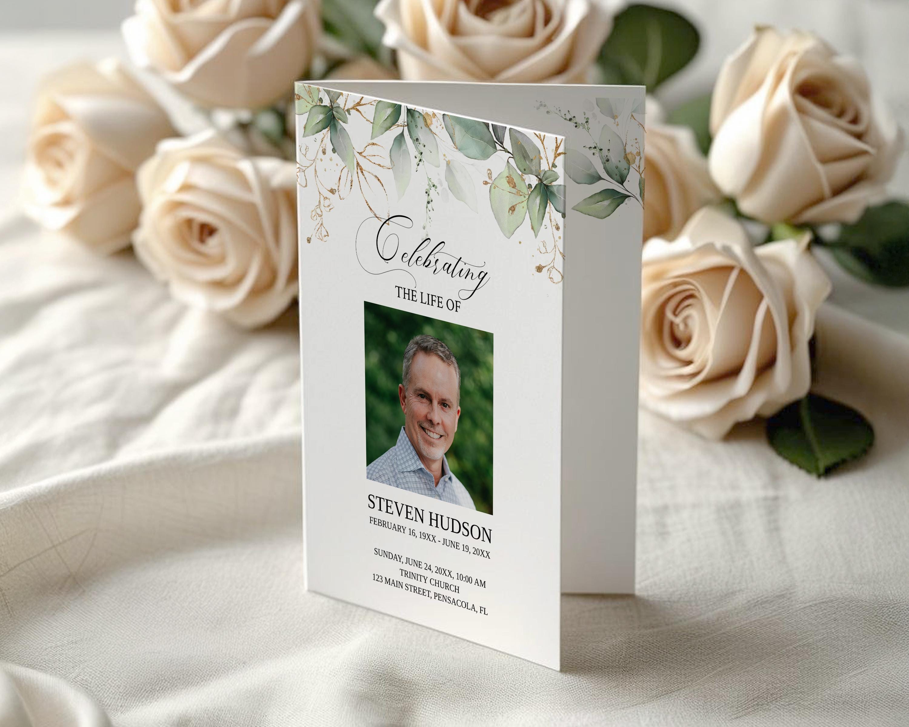 Printable Double-sided Funeral Program Template, Editable Memorial ...