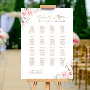 Wedding Seating Chart Template with Pale Pink Roses INSTANT DOWNLOAD Editable, Printable Template, 126 image 4