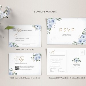 Dusty Blue Floral Wedding RSVP Card Template (Digital Download) #127 image 2