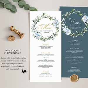 Greenery Wreath Menu Template • Wedding, Baptism, Shower, Brunch, Dinner • Editable Printable • Instant Download • A118 image 6