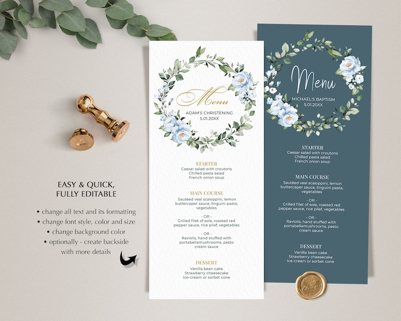Greenery Wreath Menu Template • Wedding, Baptism, Shower, Brunch, Dinner • Editable Printable • Instant Download • A118 image 6