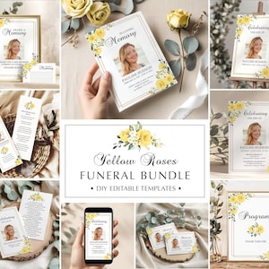 Yellow Funeral Template Bundle, DIY Funeral Package • INSTANT DOWNLOAD • Editable, Printable Templates