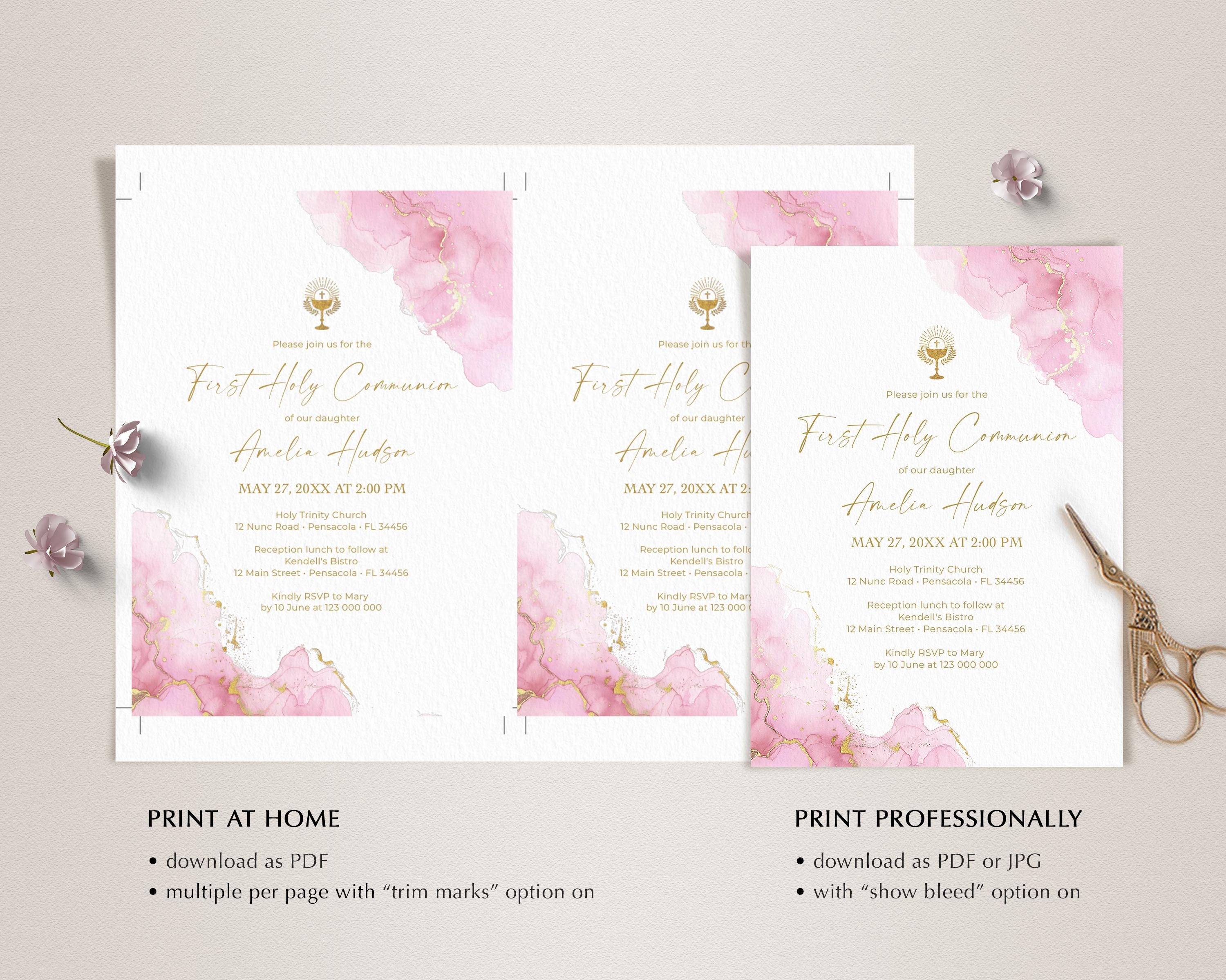 Pink and Gold First Holy Communion Invitation Template • INSTANT ...
