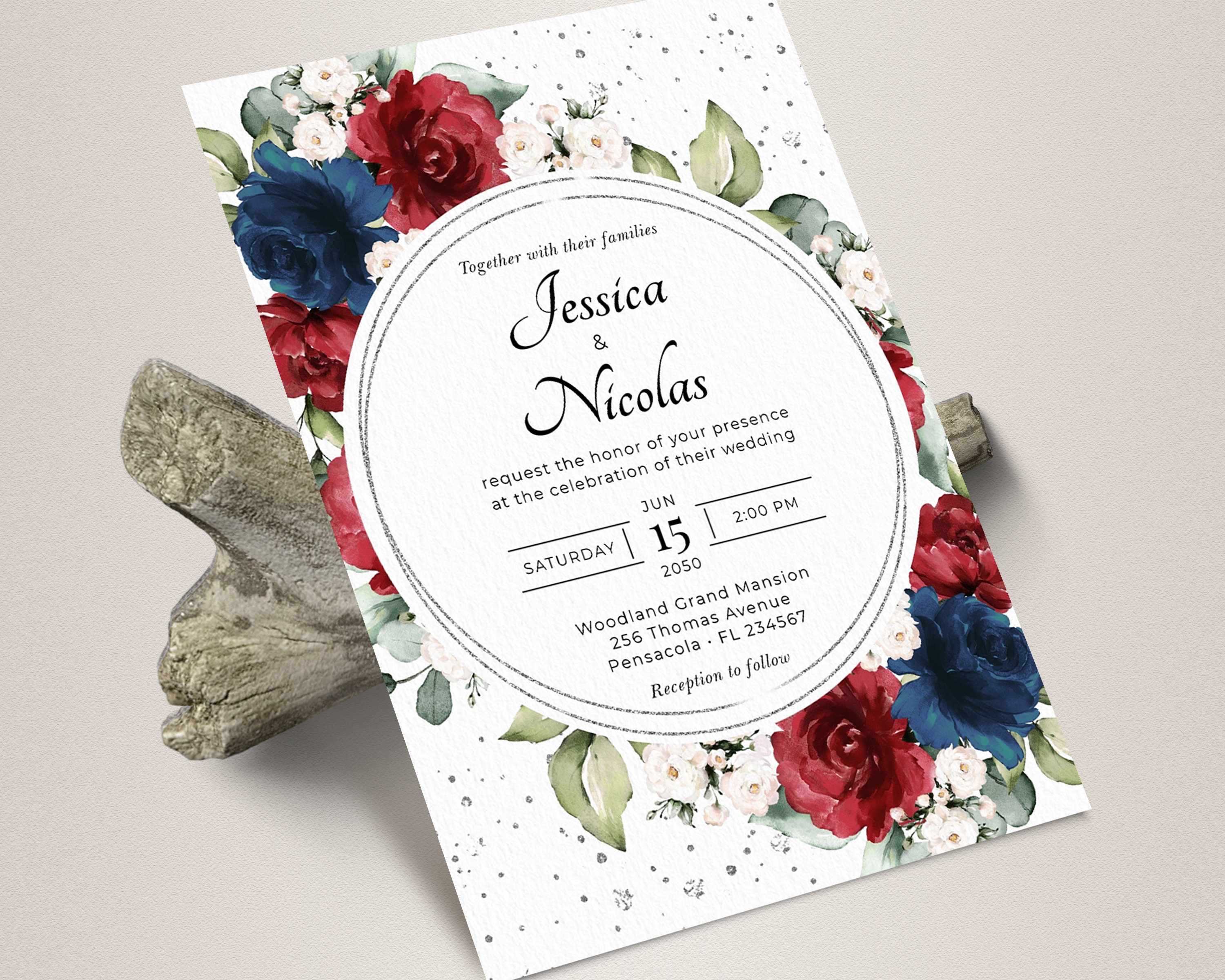 Burgundy and Navy Blue Wedding Invitation Template Suite - Etsy Canada