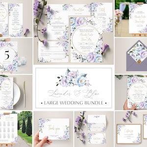 Lavender and Blue Wedding Invitation Template Bundle, Wedding Large Bundle • INSTANT DOWNLOAD • Editable, Printable Templates, A100