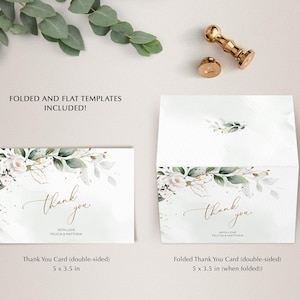 Greenery and White Roses Wedding Thank You Card Template (Digital Download), A109 image 2