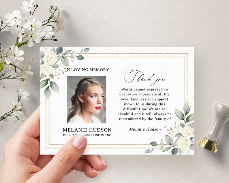 Funeral Thank You Card Template With White Roses, Thank You Notes ...