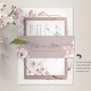 Boho Rustic Invitation Template Set, Rustic Wedding Invite with Light Pink Roses INSTANT DOWNLOAD Editable, Printable Template, A125 image 4