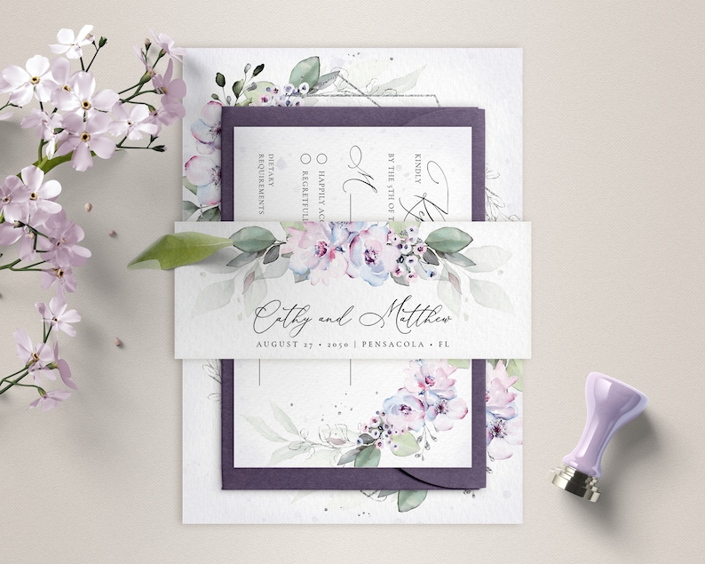 Wedding Invite Template Suite \u2022 INSTANT DOWNLOAD \u2022 Editable Templates Lavender Wedding Invitation Template Set