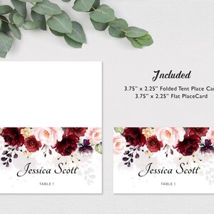 Printable Burgundy Wedding Place Cards Templates, Marsala Place Cards ...