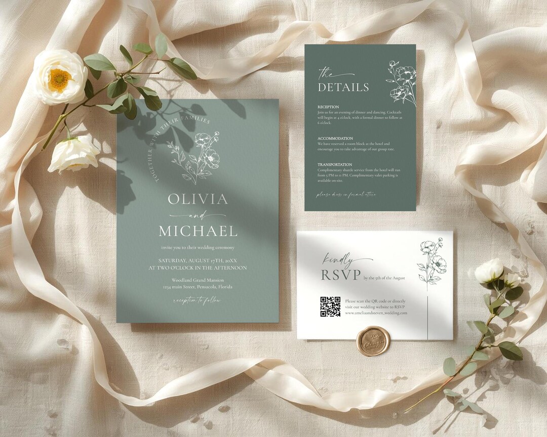 Sage Green Wedding Invitation Template Suite • INSTANT DOWNLOAD ...