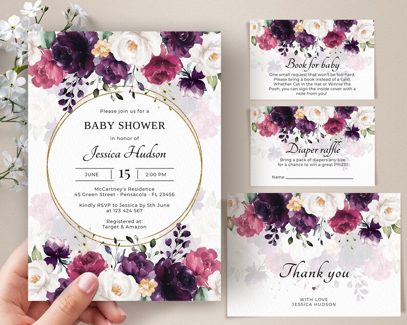 Lavender Baby Shower Invitation Suite Template Purple Baby Etsy