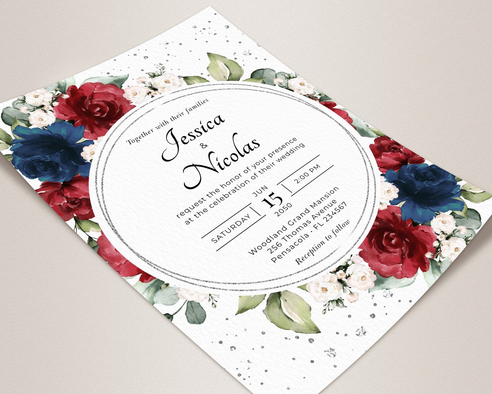 Burgundy and Navy Blue Wedding Invitation Template Wedding - Etsy